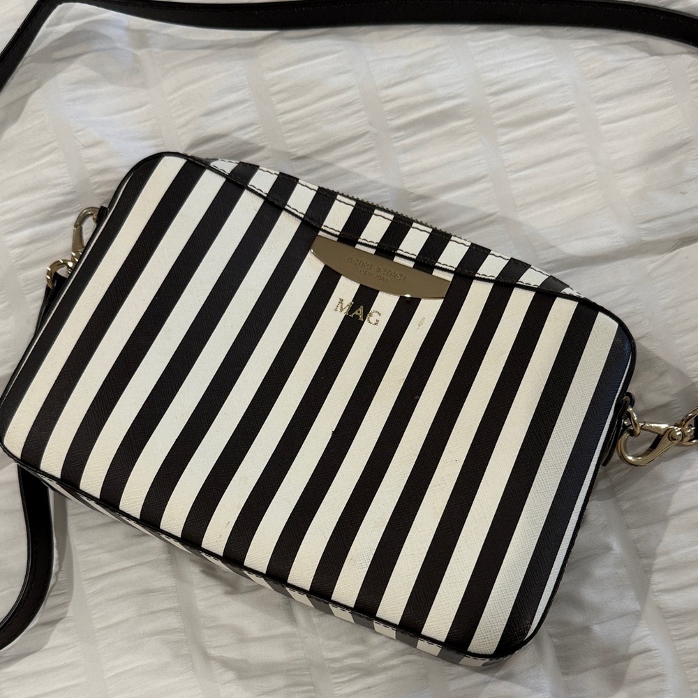 Henri Bendel Brown and White Striped Crossbody Bag